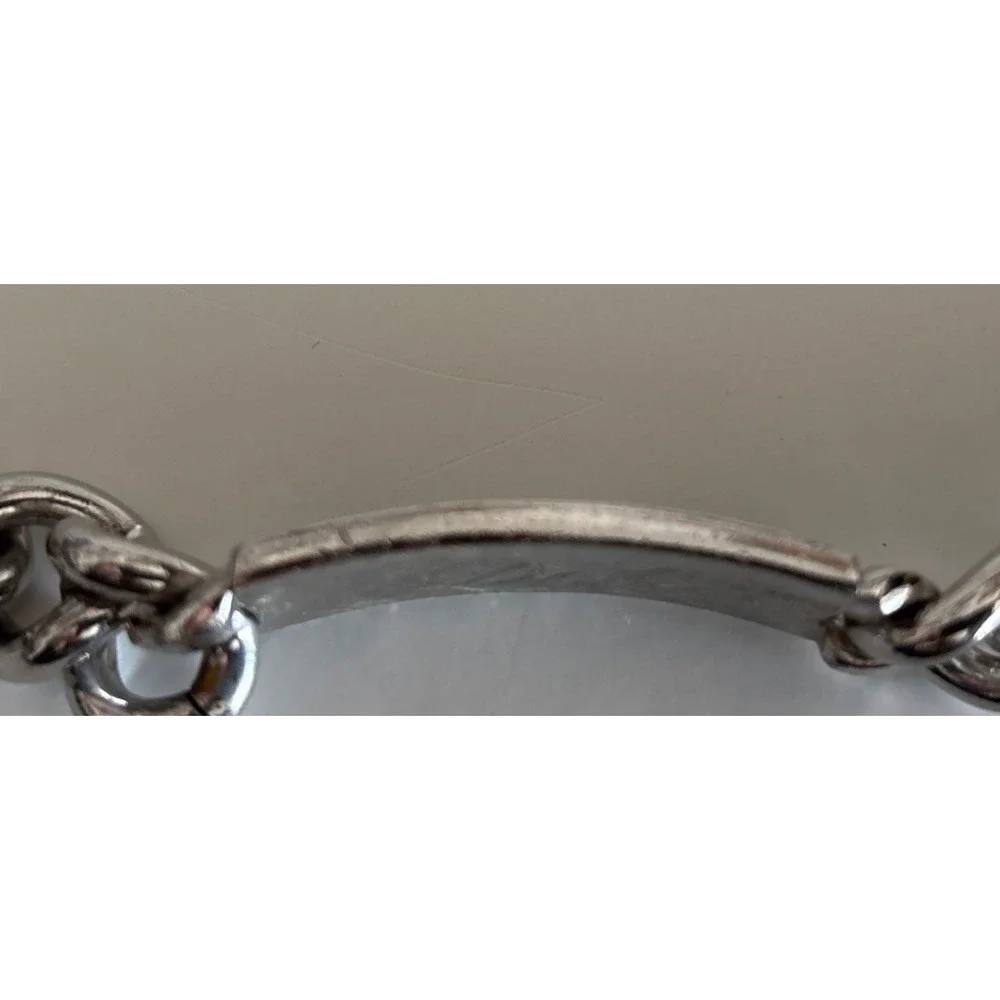 Vintage Speidel ID Bracelet Black‎ Silver Tone Thick Chain Engraved TOM 8.5